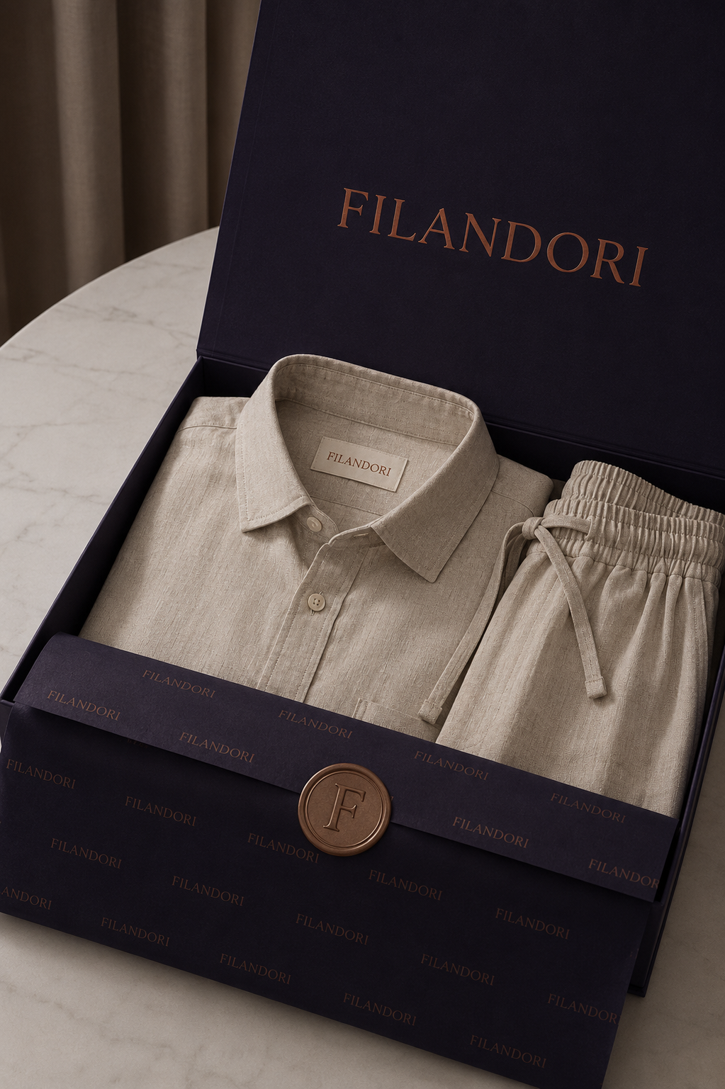 Verona Linen Shirt & Shorts Beige