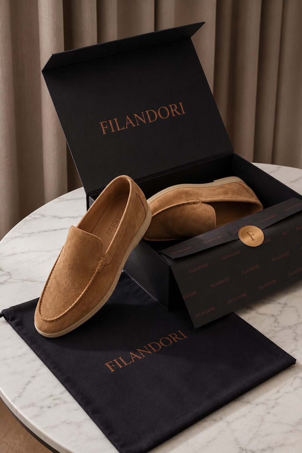 Filandori Suede Loafers Camel