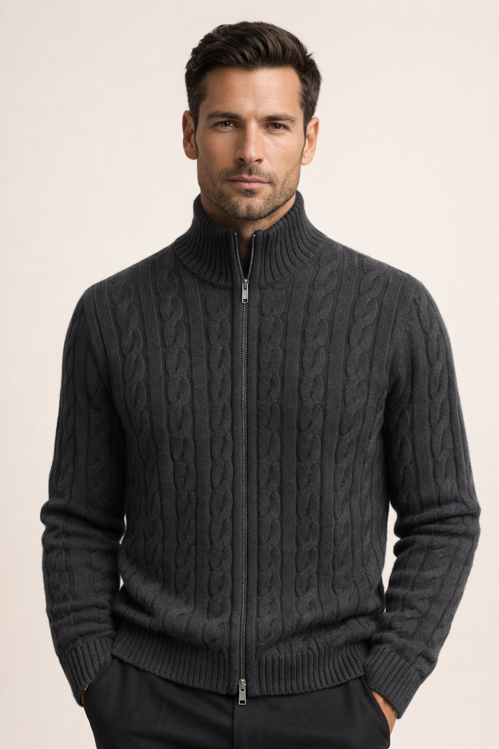 Massimo Zip Cardigan Dark Grey