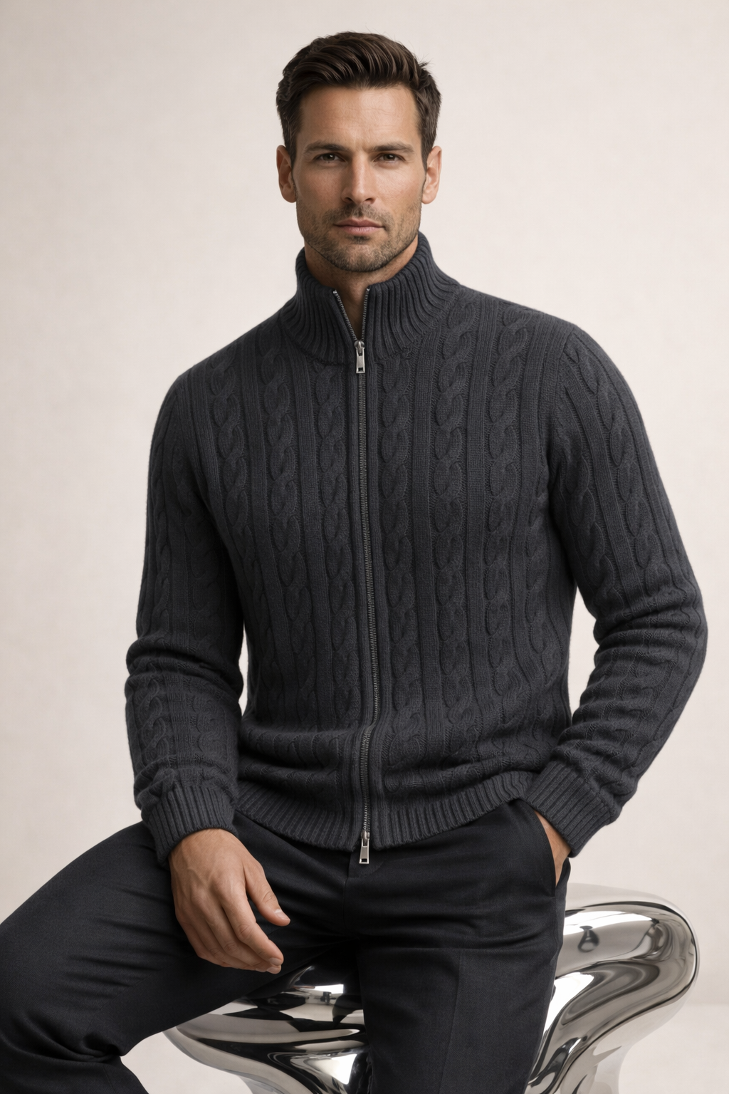 Massimo Zip Cardigan Dark Grey
