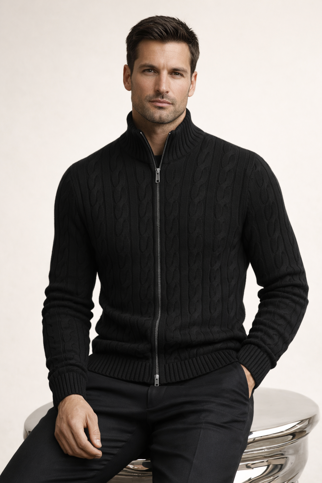 Massimo Zip Cardigan Black