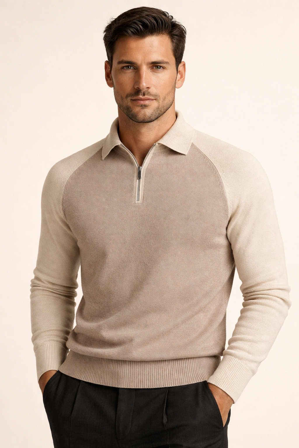 Raffaello Two-Tone Zip Polo Ivory