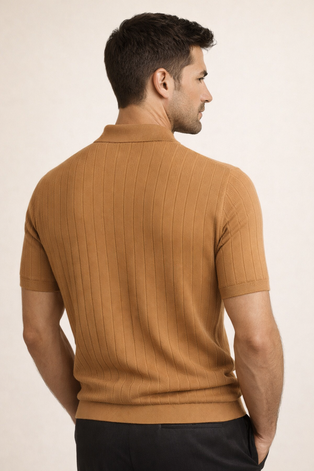 Nicolo Ribbed Knit Polo Caramel