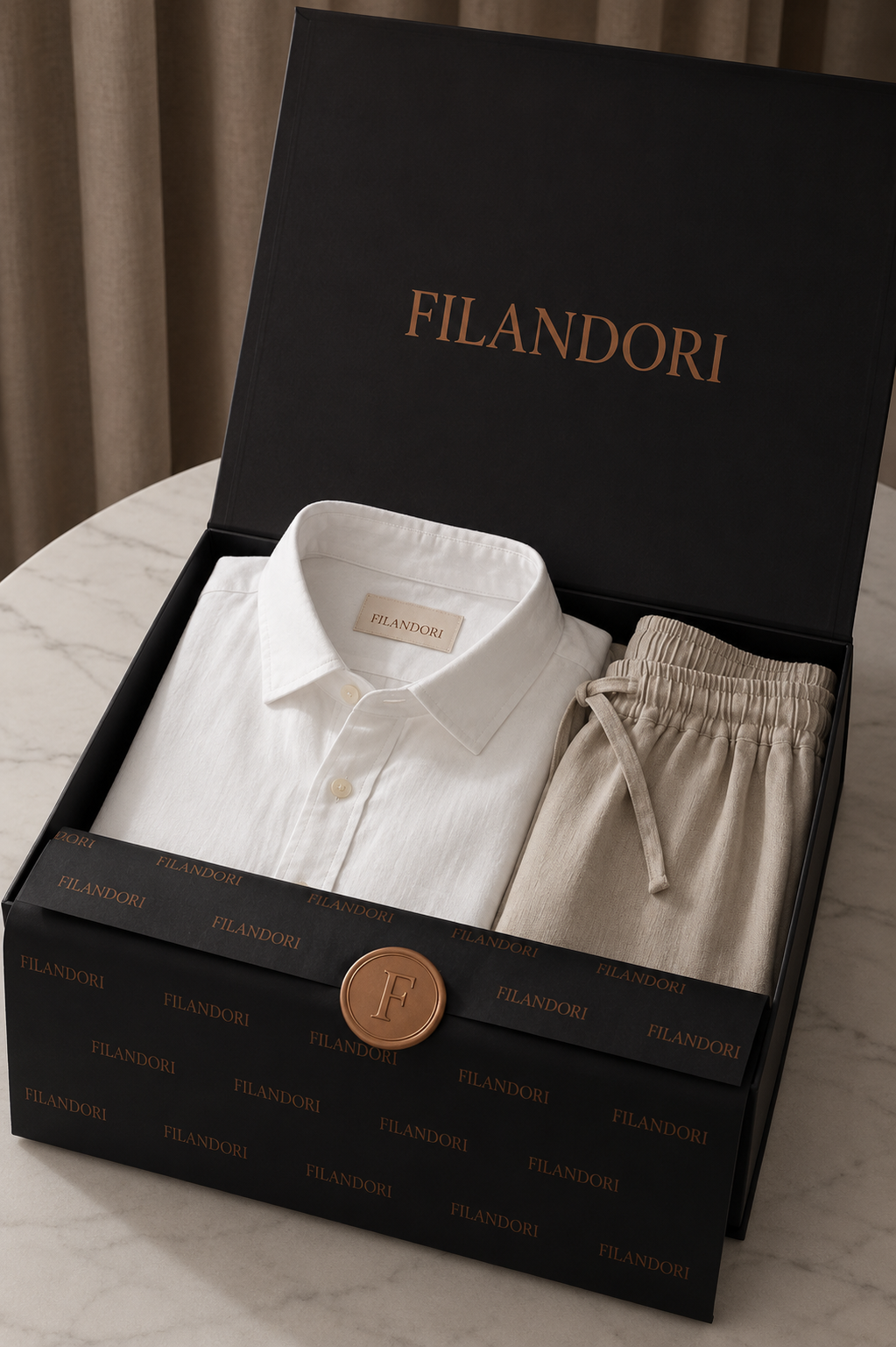 Pisa Linen Set Long Sleeve White/Beige