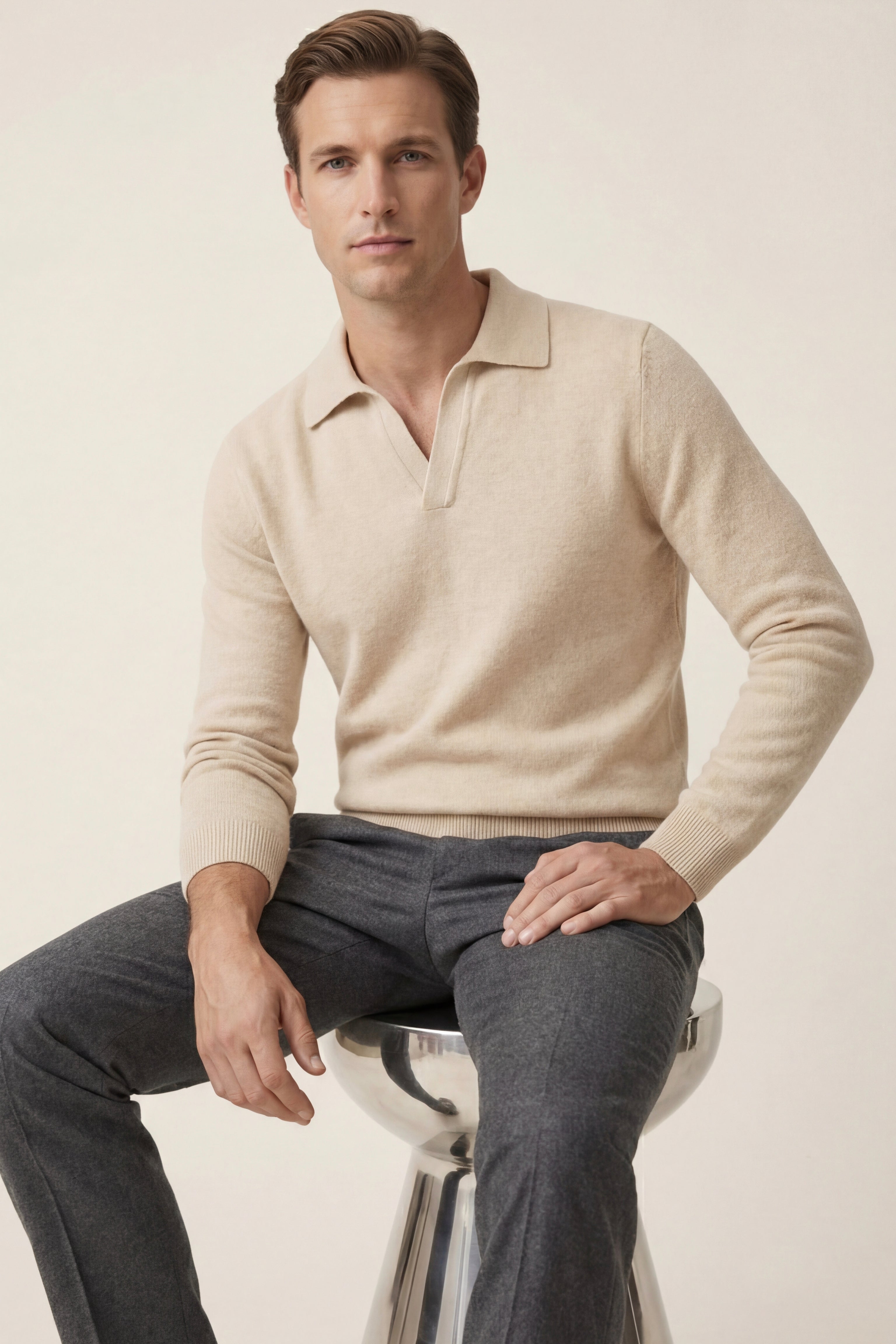 Filandori Cashmere Polo Knit Oatmeal