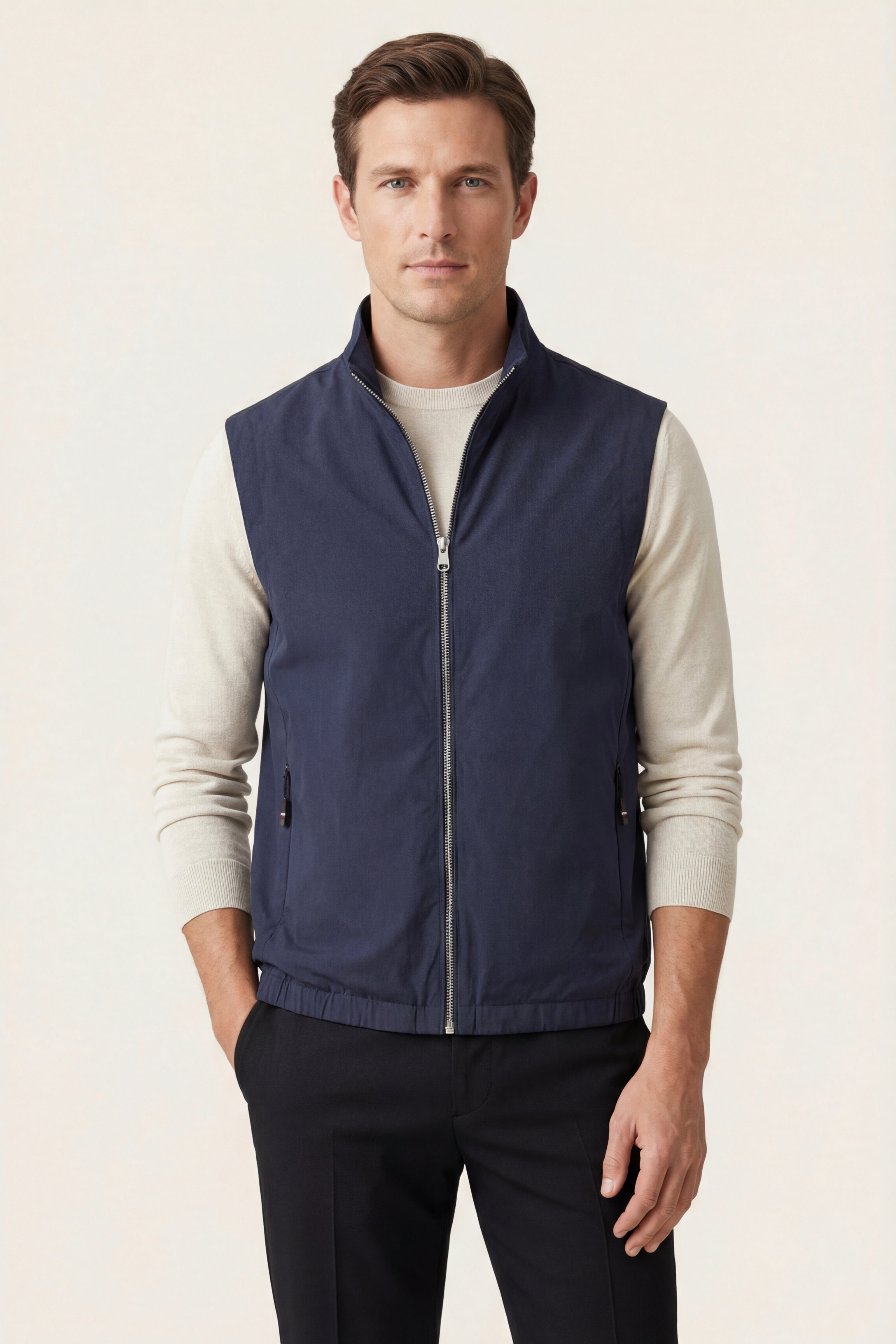 Valeno Stand-Collar Zip Vest Navy Blue