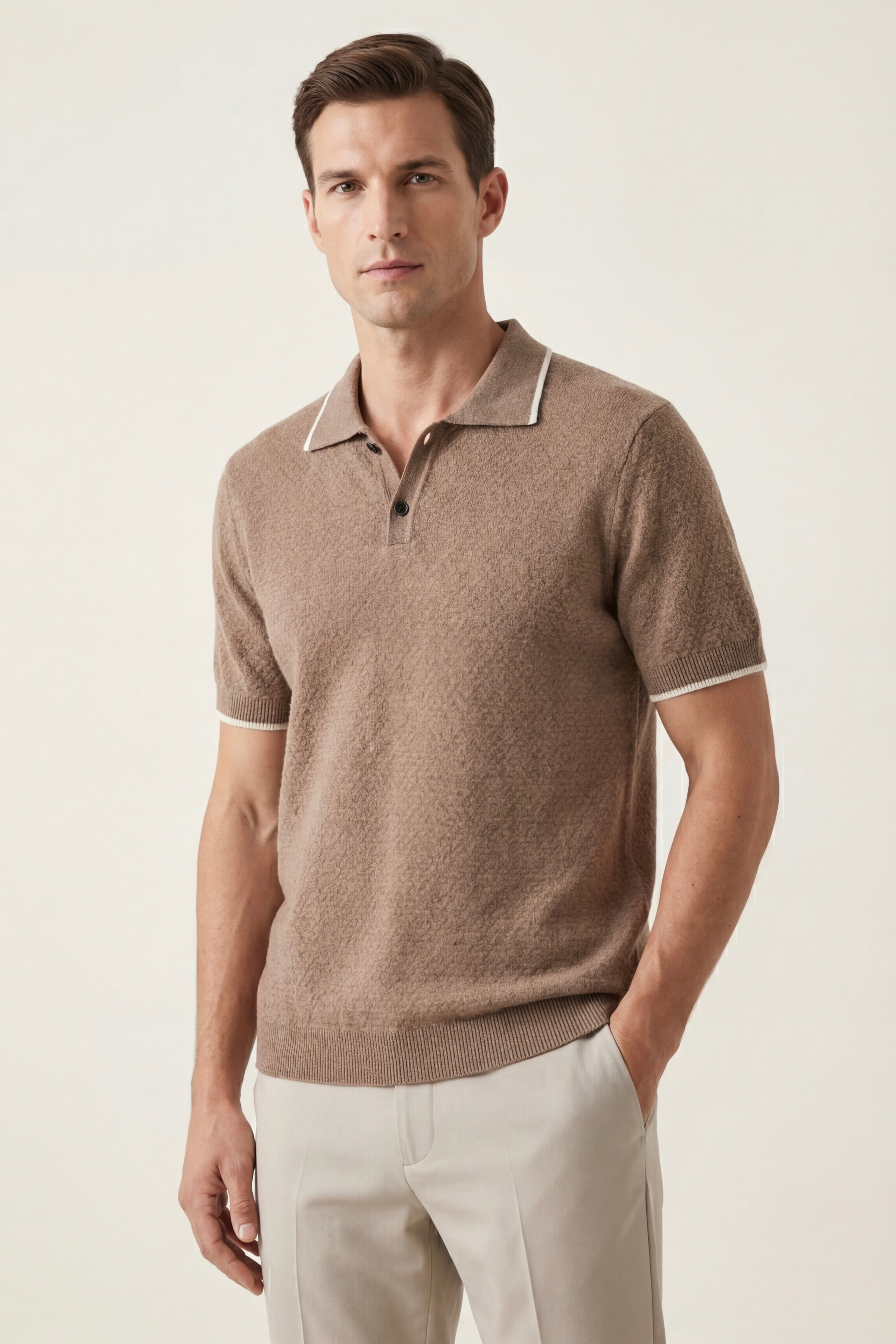 Prato Cashmere Knit Polo Mid Camel
