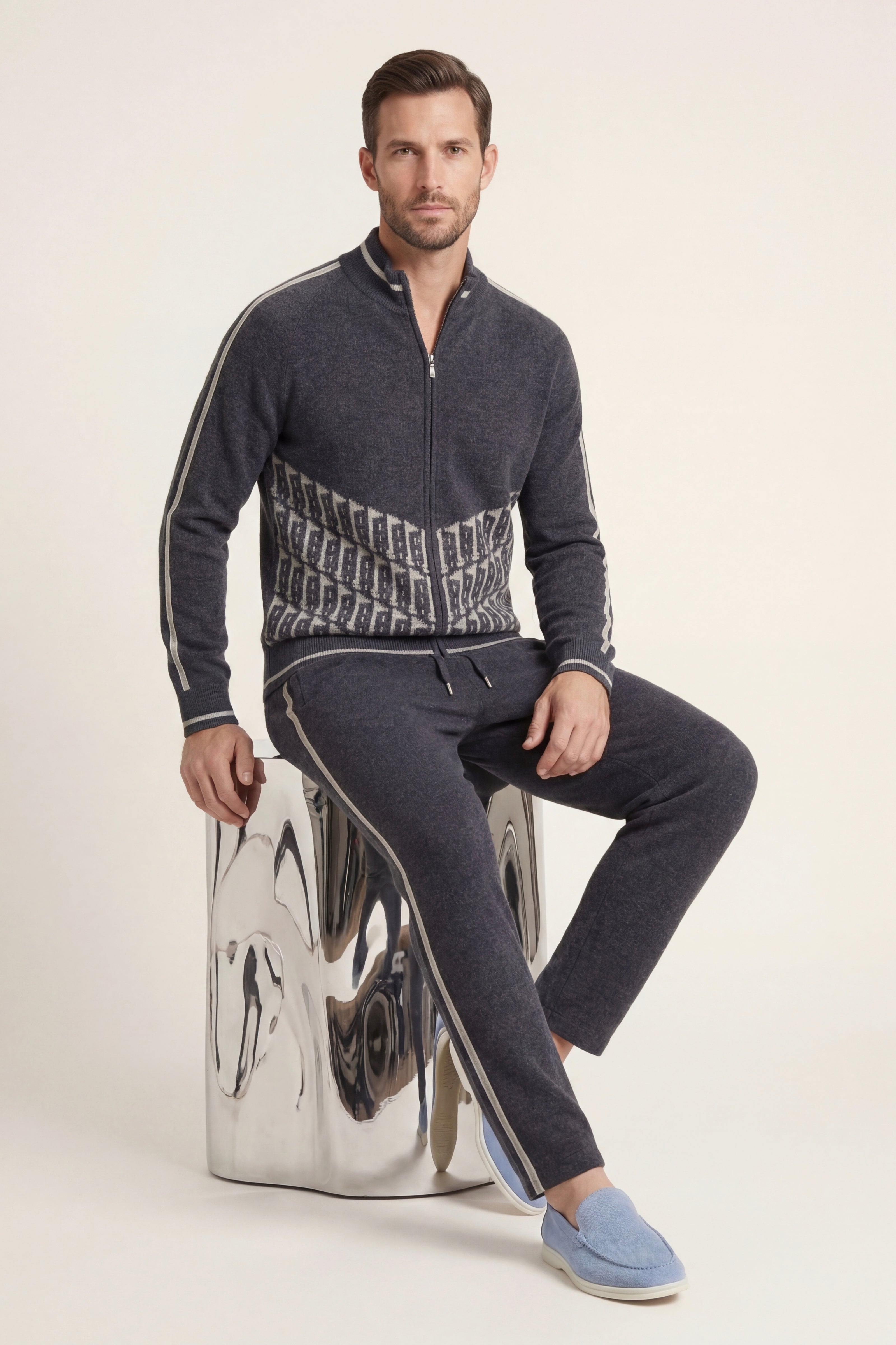 Enzo Cashmere Full-Zip Set Dark Grey