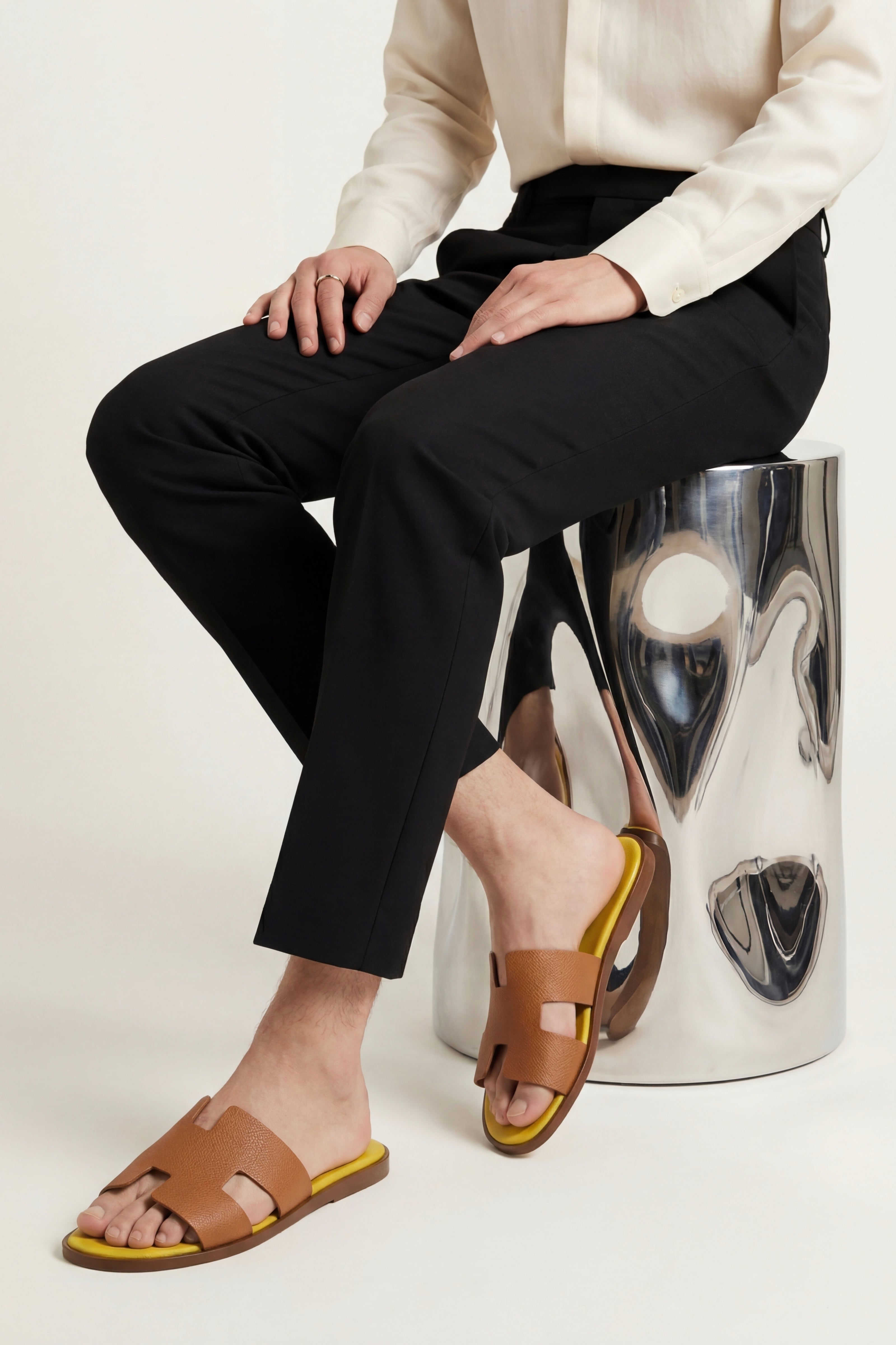 Arezzo Leather Sandal Tan & Yellow