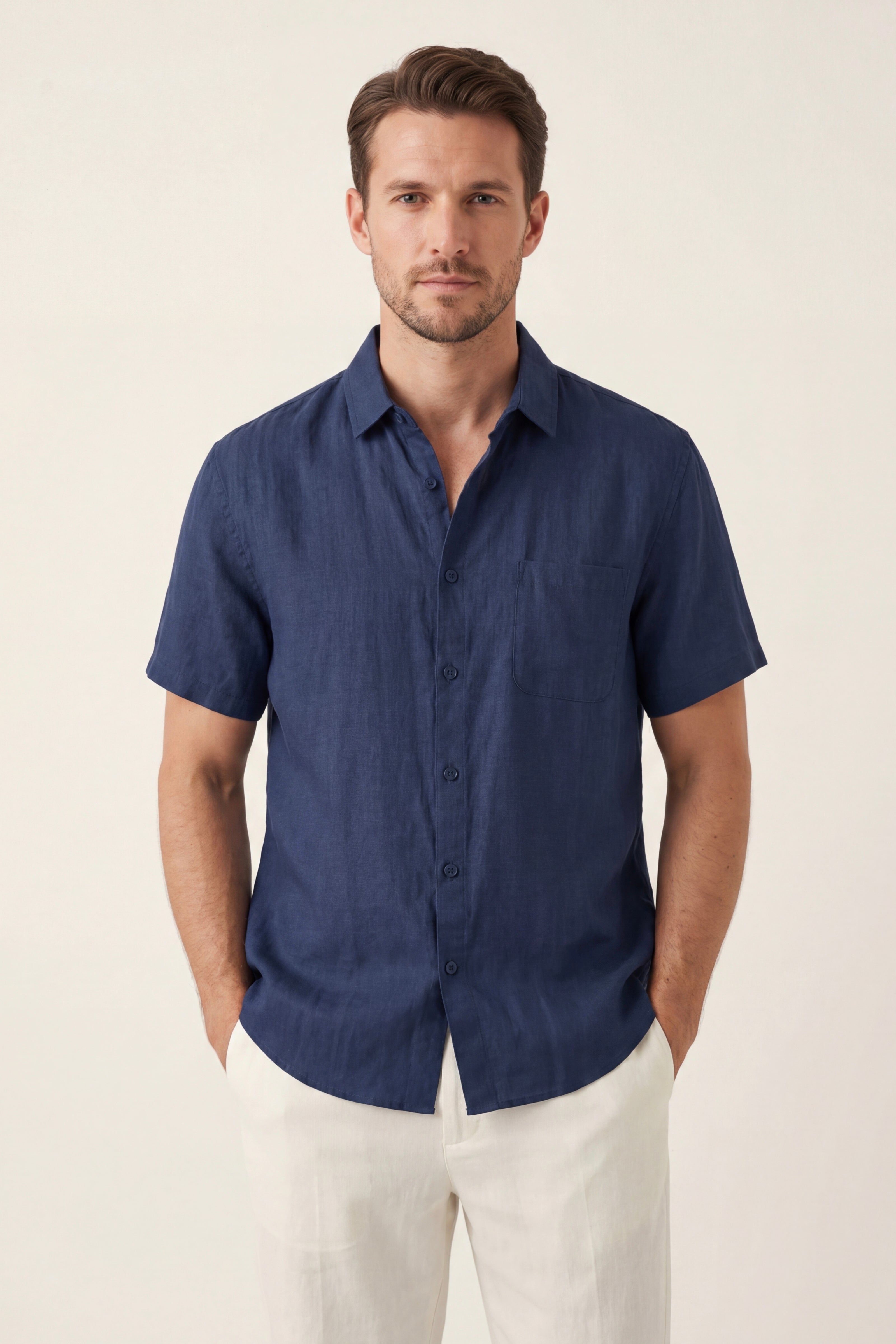 Vicenza Linen Short Sleeve Blue