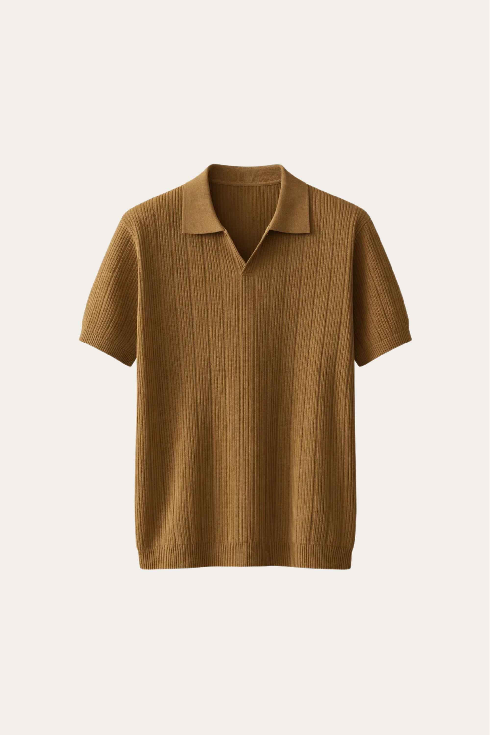 Nicolo Ribbed Knit Polo Caramel