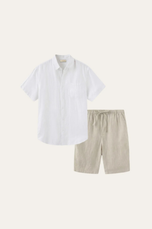 Verona Linen Shirt & Shorts White/Beige