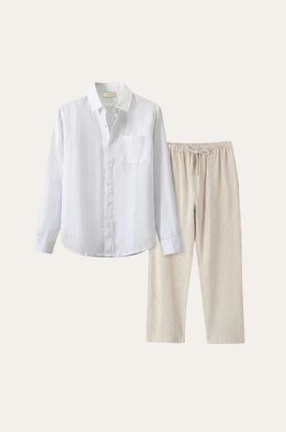 Pisa Linen Set Long Sleeve White/Beige