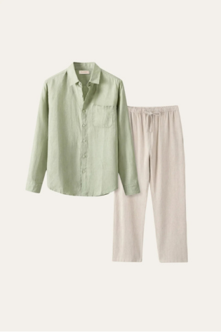 Pisa Linen Set Long Sleeve Mint Green/Beige