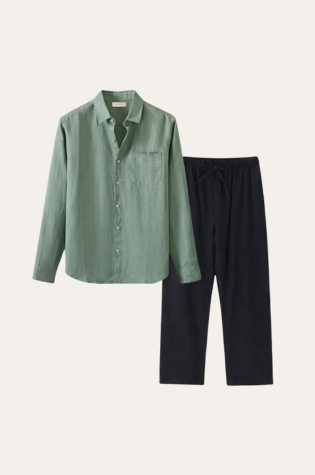 Pisa Linen Set Long Sleeve Green/Black