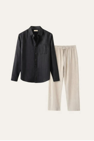 Pisa Linen Set Long Sleeve Black/Beige