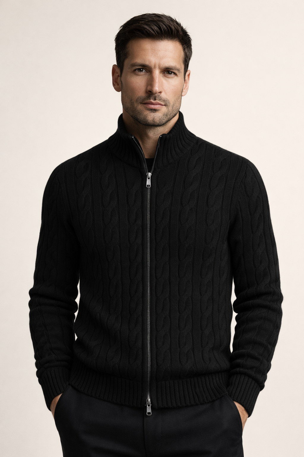 Massimo Zip Cardigan Black