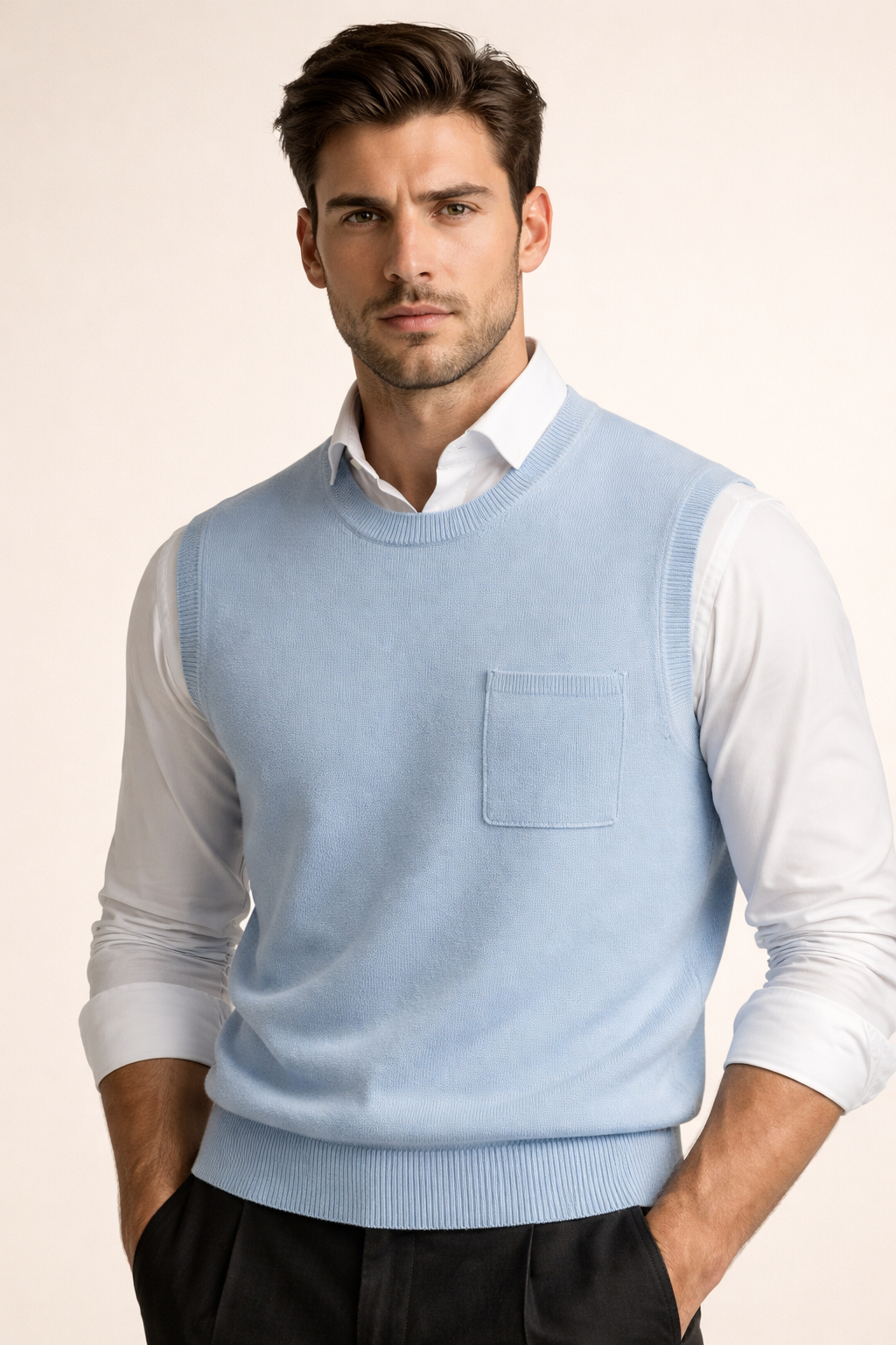 Nerio Extra-Fine Crew Vest Light Blue