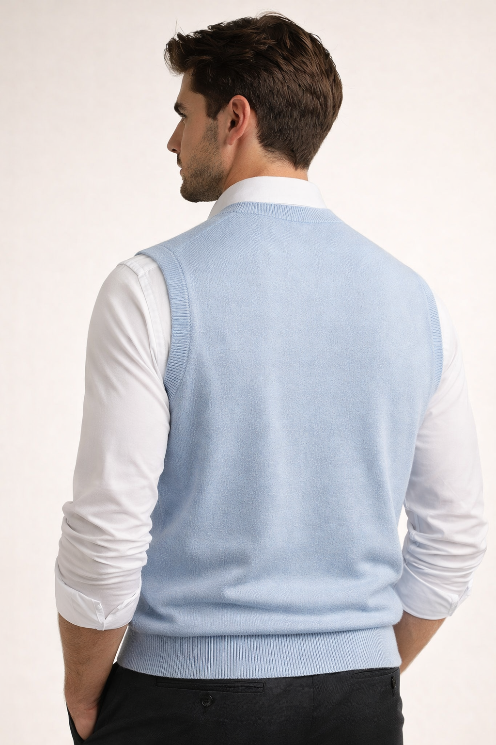 Nerio Extra-Fine Crew Vest Light Blue