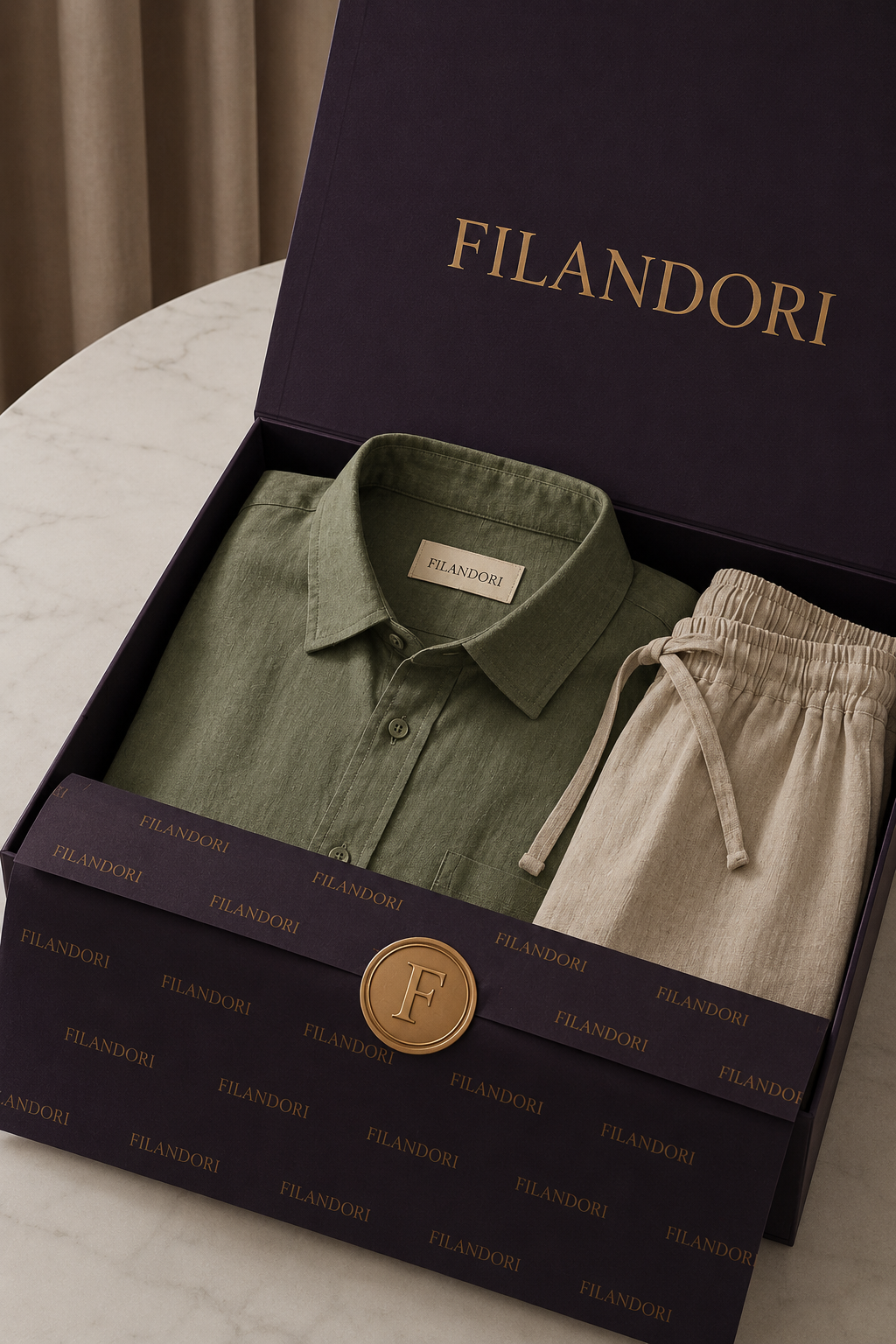 Verona Linen Shirt & Shorts Green/Beige