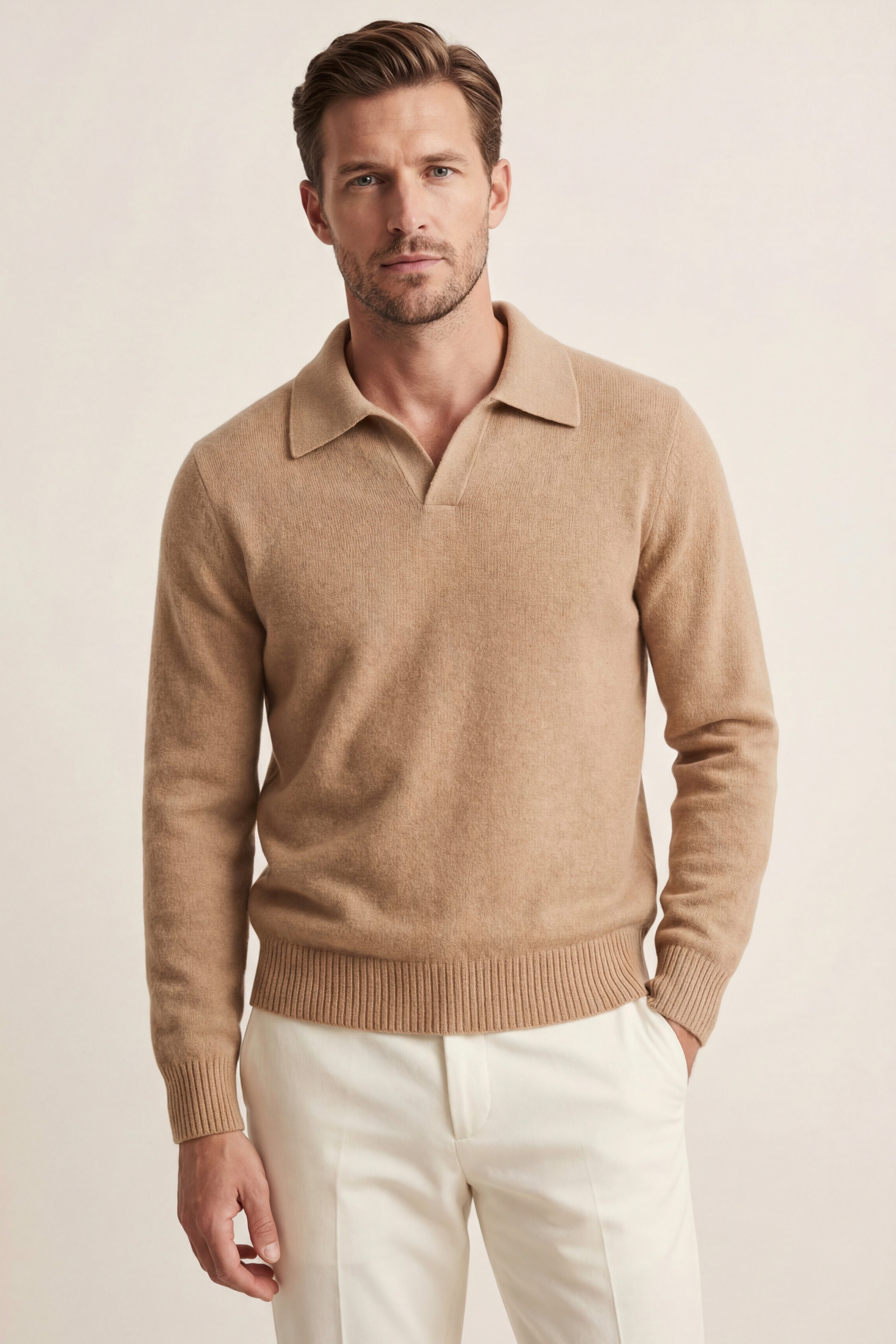Filandori Cashmere Polo Knit Light Brown