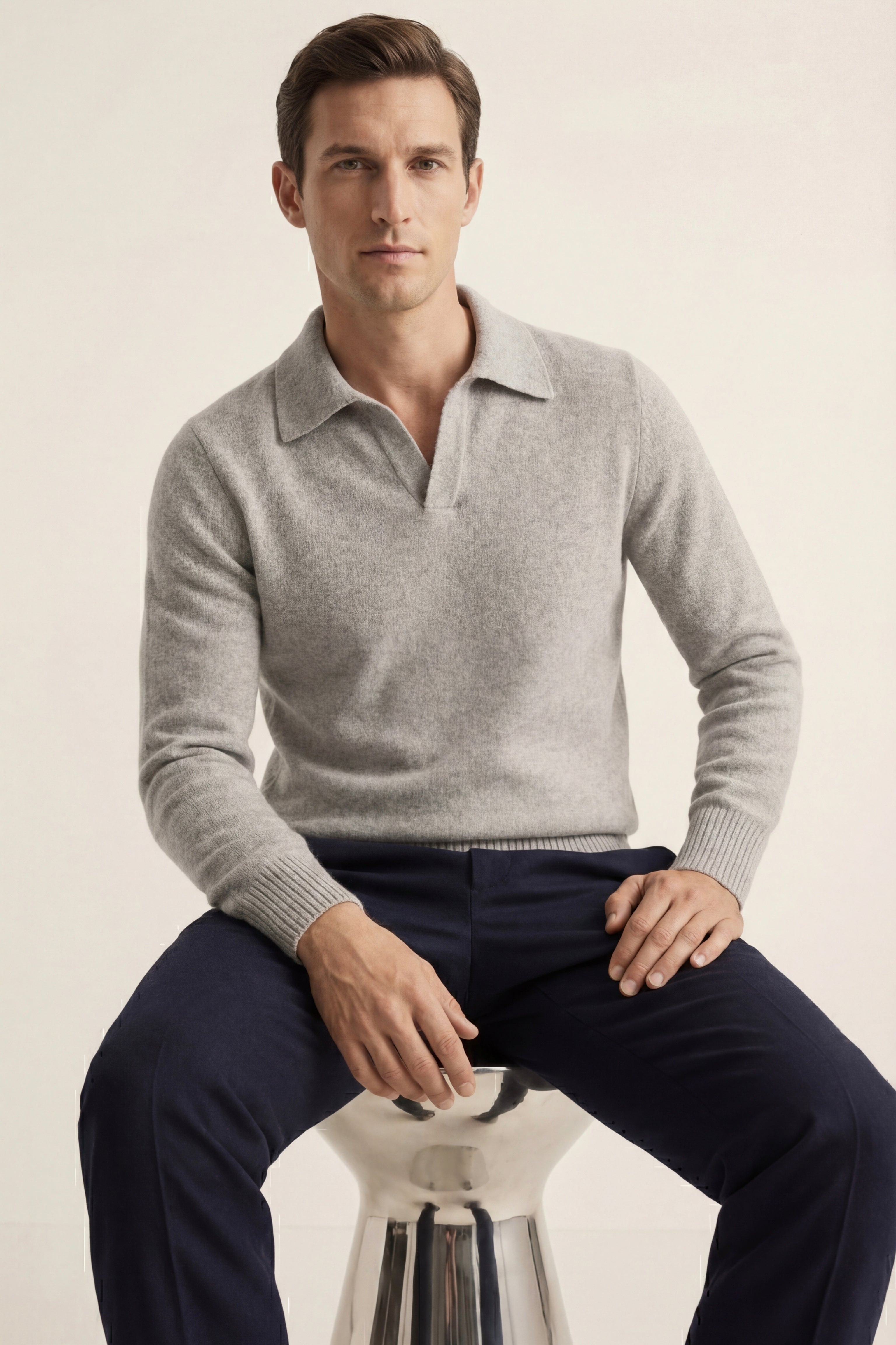 Filandori Cashmere Polo Knit Grey