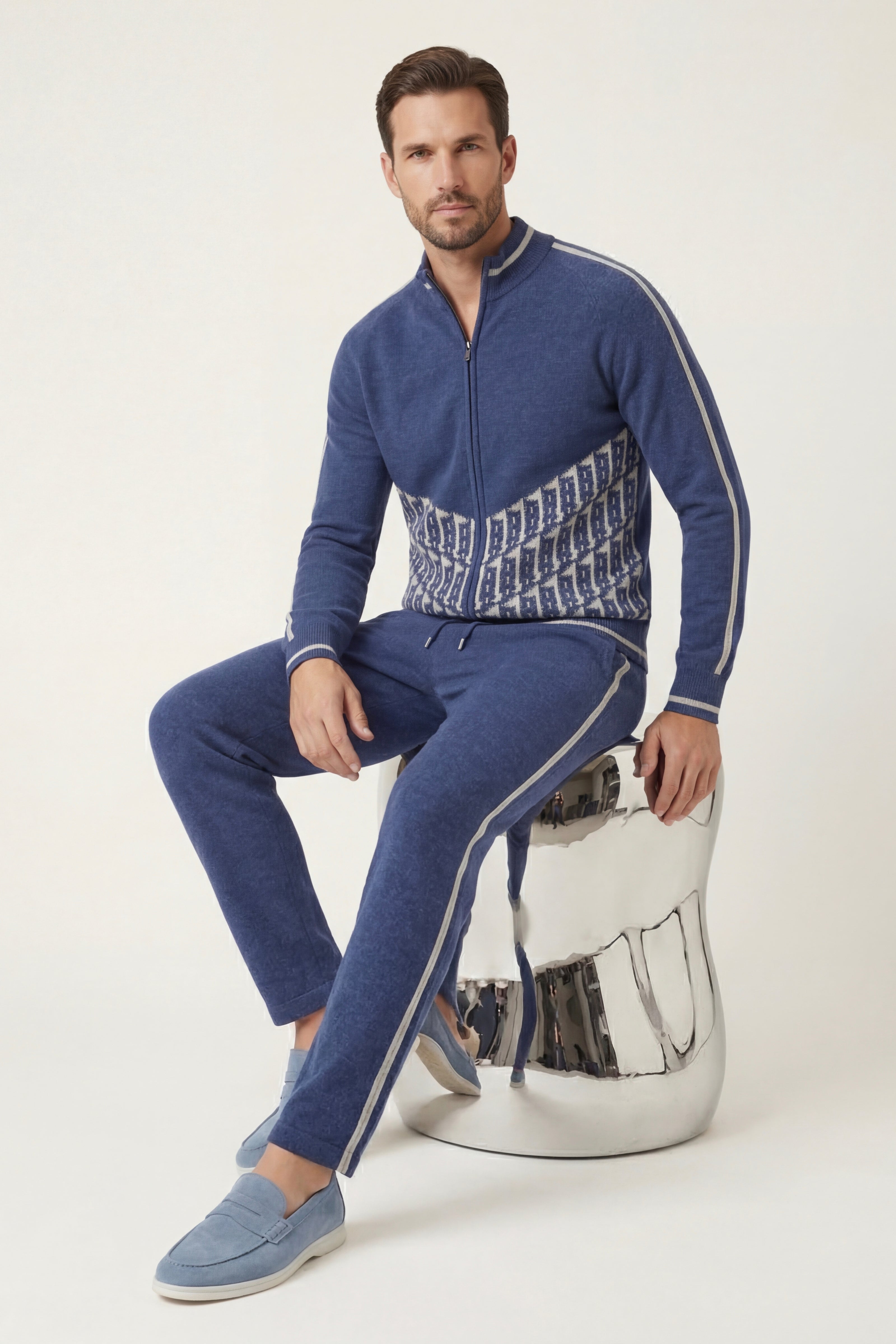 Enzo Cashmere Full-Zip Set Navy