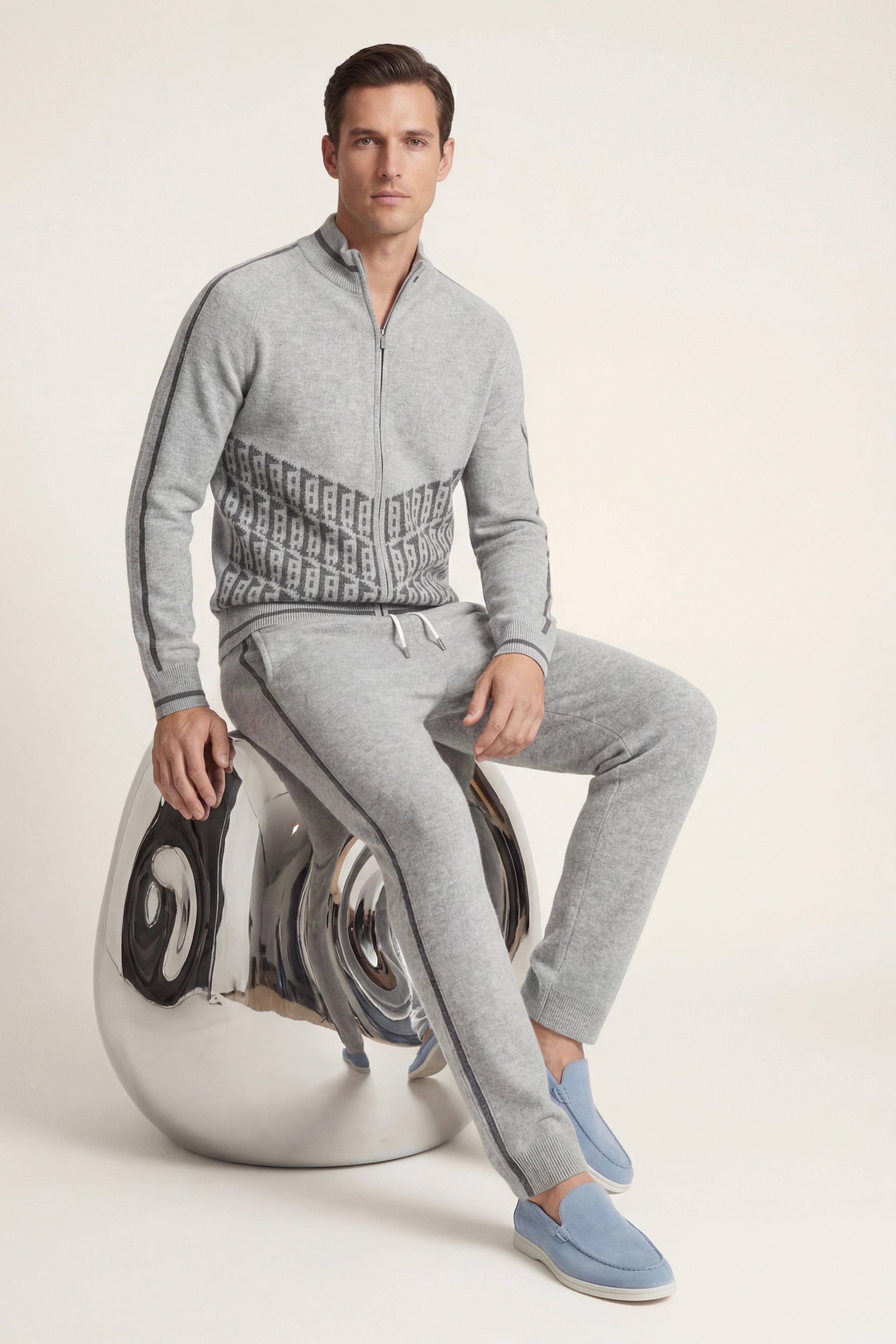 Enzo Cashmere Full-Zip Set Grey