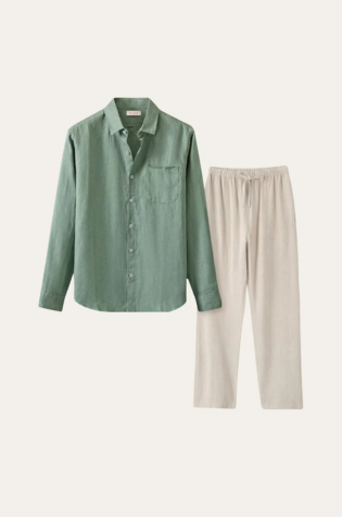 Pisa Linen Set Long Sleeve Green/Beige