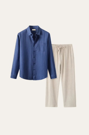 Pisa Linen Set Long Sleeve Blue/Beige