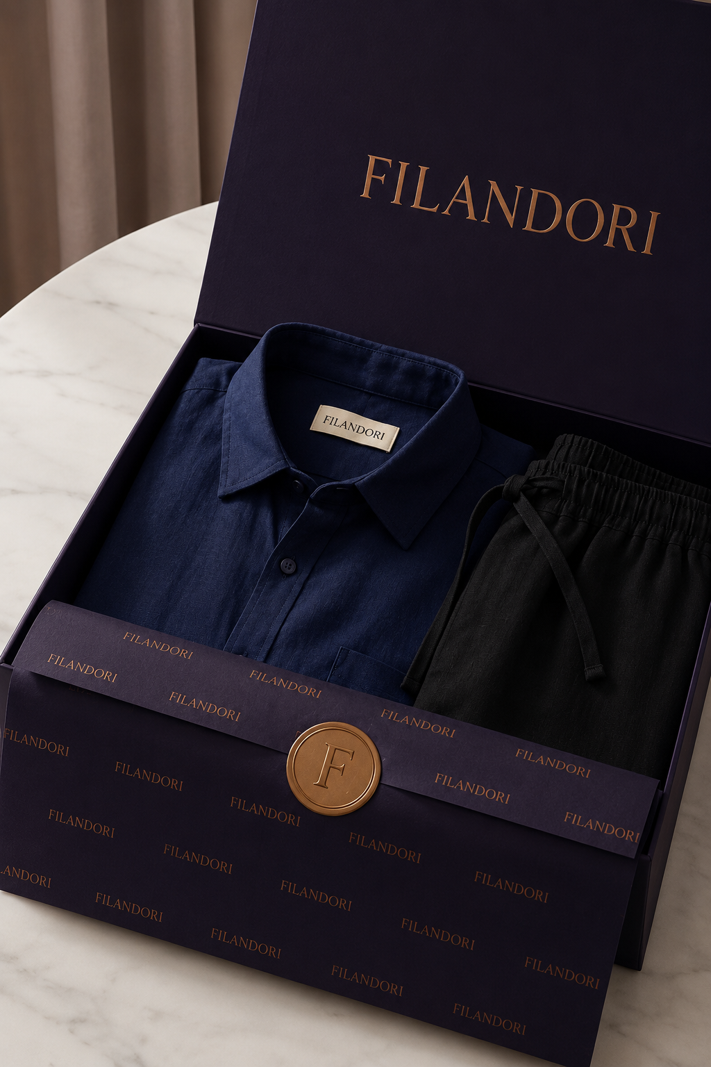 Verona Linen Shirt & Shorts Navy/Black