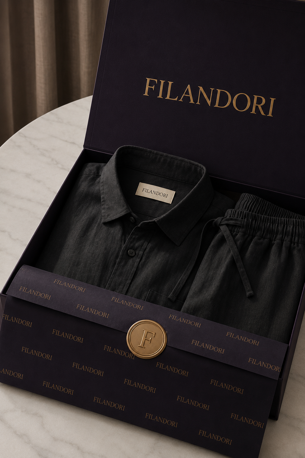 Verona Linen Shirt & Shorts Black